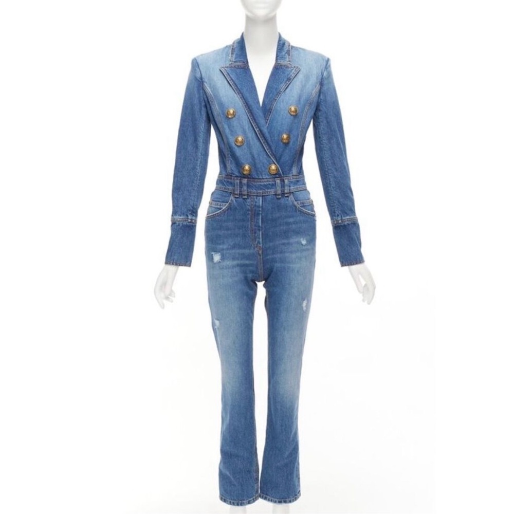 NWT Balmain Women's Classic Blue Denim Jumpsuit XS - Picture 12 of 13